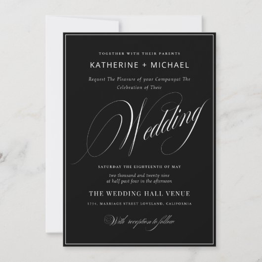 Romantic Script Calligraphy Simple & Chic Wedding Kaart (Voorkant)