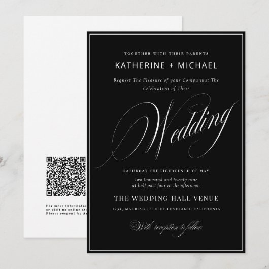 Romantic Script Calligraphy Simple & Chic Wedding Kaart (Voorkant / Achterkant)