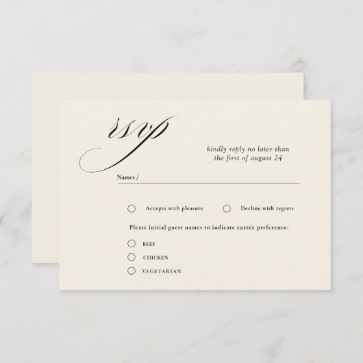 Romantic Script Calligraphy Wedding RSVP Cards Informatiekaartje (Voorkant / Achterkant)