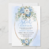 Romantic Script Dusty Blue Peony Sweet Sixteen Kaart (Voorkant)