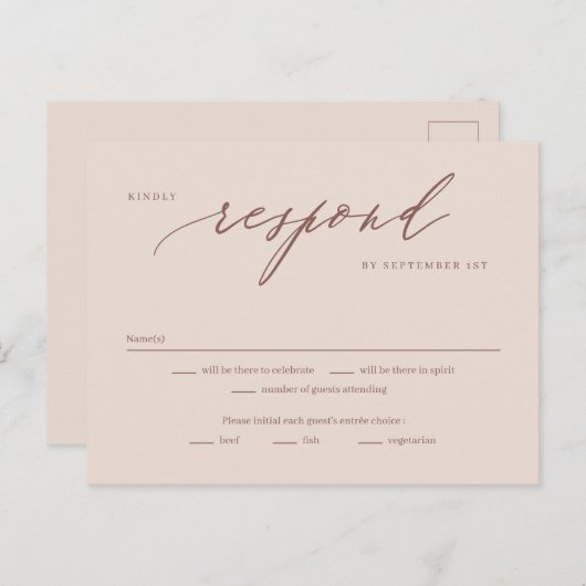 Romantic Script Editable Color RSVP Reply Kaart (Voorkant / Achterkant)