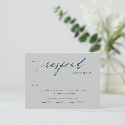 Romantic Script Editable Color RSVP Reply Kaart (Staand voorkant)