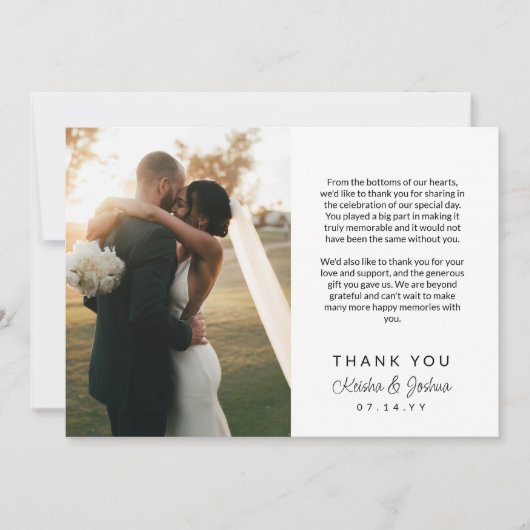 Romantic Script Gedrukt Berichtenweddenschap Dank  Bedankkaart (Voorkant)