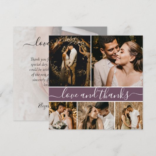 Romantic Script Mauve 5 Photo Collage Wedding Bedankkaart (Voorkant / Achterkant)