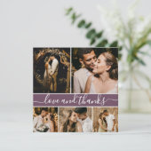 Romantic Script Mauve 5 Photo Collage Wedding Bedankkaart (Staand voorkant)