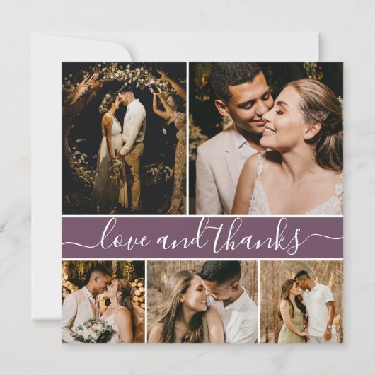 Romantic Script Mauve 5 Photo Collage Wedding Bedankkaart (Voorkant)