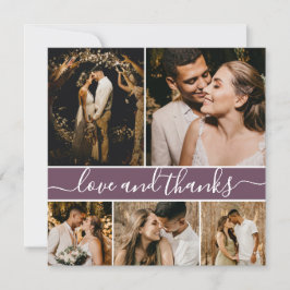 Romantic Script Mauve 5 Photo Collage Wedding Bedankkaart