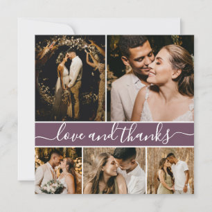 Romantic Script Mauve 5 Photo Collage Wedding Bedankkaart