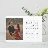 Romantic Script Photo QR Code Wedding Kaart (Staand voorkant)