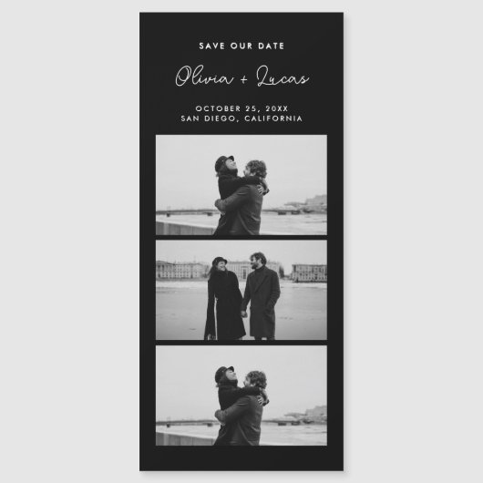 Romantic Script Photo Strip Magnetic Black Wedding (Voorkant)