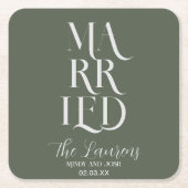 Romantic Script Sage GREEN huwelijkshuwelijk Kartonnen Onderzetters (Voorkant)