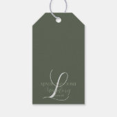 Romantic Script Sage Green Initiaal Wedding Cadeaulabel (Voorkant)