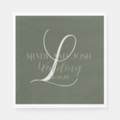 Romantic Script Sage Green Initiaal Wedding Servet (Voorkant)