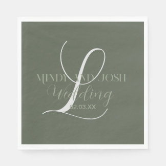 Romantic Script Sage Green Initiaal Wedding Servet