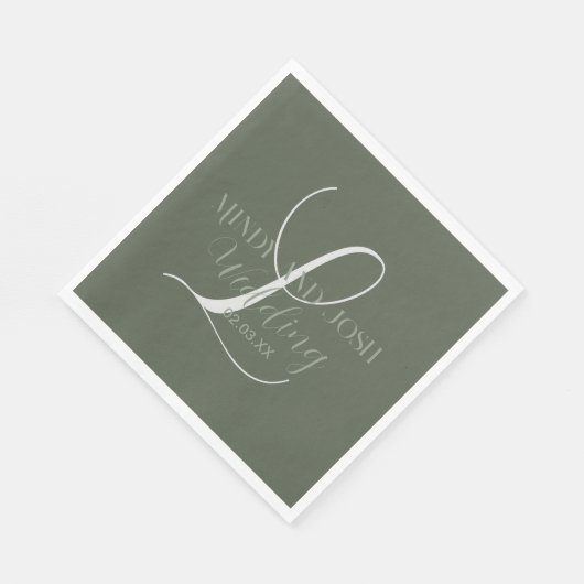 Romantic Script Sage Green Initiaal Wedding Servet (Hoek)
