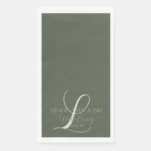 Romantic Script Sage Green Initiaal Wedding Servet (Voorkant)