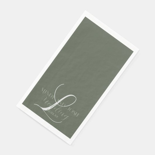 Romantic Script Sage Green Initiaal Wedding Servet (Hoek)