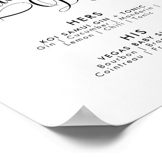 Romantic Script Signature Drink Wedding Bar Poster (Hoek)