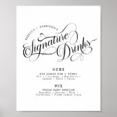 Romantic Script Signature Drink Wedding Bar Poster (Voorkant)