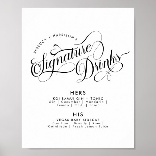 Romantic Script Signature Drink Wedding Bar Poster (Voorkant)