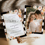 Romantic Script Terracotta Floral Photo Wedding Kaart<br><div class="desc">Moderne en elegante vormgeving is geschreven in het Romantische Manuscript Autumn Terracotta Floral Black White & Gold Glitter Lijst Photo Wedding Invitation, geschikt voor jouw tekst. Klik op de knop "Aanpassen" en gebruik onze ontwerptool om deze sjabloon te wijzigen. Bekijk de grafische kunstontwerpopslag voor andere producten die bij dit ontwerp...</div>