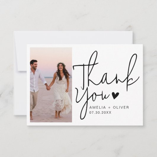 Romantic Script Typography Wedding Photo Bedankkaart (Voorkant)