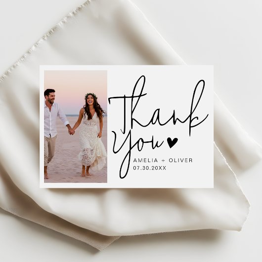 Romantic Script Typography Wedding Photo Bedankkaart