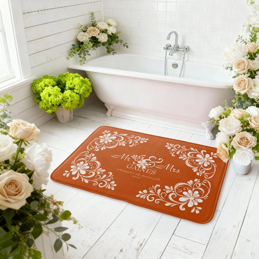 Romantic Shabby Chic Burnt Orange Mr Mrs Newlywed Badmat