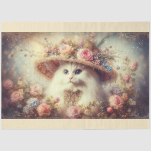 Romantic Shabby Chic Floral Cat Decoupage  Tissuepapier (Voorkant)