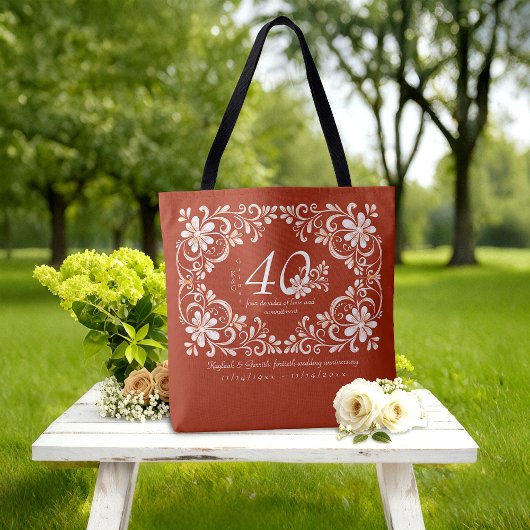 Romantic Shabby Chic Red Rust 40th Anniversary Tote Bag