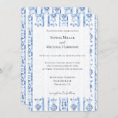 Romantic Sicily Italian Rustic Blue Stripe Wedding Kaart (Voorkant / Achterkant)