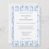 Romantic Sicily Italian Rustic Blue Stripe Wedding Kaart (Voorkant)