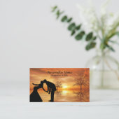 Romantic Silhouette Couple Kissing Surreal Sunset Visitekaartje (Staand voorkant)