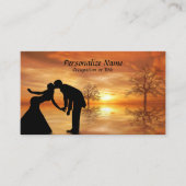 Romantic Silhouette Couple Kissing Surreal Sunset Visitekaartje (Voorkant)