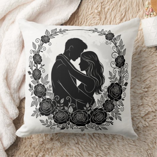 ​Romantic Silhouette Couple Rose Wreath Pillow Kussen (Deken)