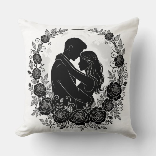 Romantic Silhouette Couple Rose Wreath Pillow Kussen (Voorkant)