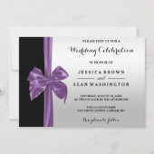 Romantic Silk Bow Silver & Black Wedding Kaart (Voorkant)