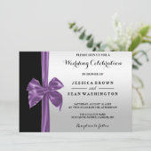 Romantic Silk Bow Silver & Black Wedding Kaart (Staand voorkant)