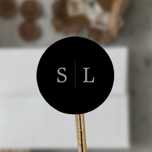 Romantic Silver Calligraphy | Zwarte envelopsluiti Ronde Sticker