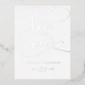 Romantic Silver Foil Calligrafie Save the Date Folie Uitnodiging Briefkaart (Voorkant)