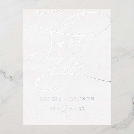 Romantic Silver Foil Calligrafie Save the Date Folie Uitnodiging Briefkaart (Voorkant)