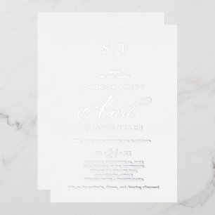 Romantic Silver Foil Calligraphy Monogram Weddensc Folie Uitnodiging