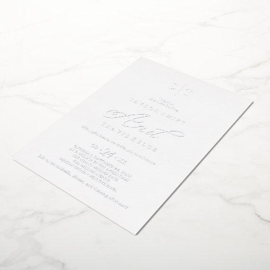 Romantic Silver Foil Calligraphy Monogram Weddensc Folie Uitnodiging (Gedraaid)