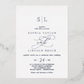 Romantic Silver Foil Calligraphy Monogram Weddensc Folie Uitnodiging (Voorkant)