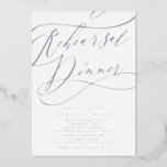 Romantic Silver Foil Calligraphy Rehearsal Dinner Folie Uitnodiging<br><div class="desc">Deze romantische,  zilveren folie kalligrafie-repetitie voor het diner folie is perfect voor een eenvoudige trouwrepetitie. Het moderne klassieke ontwerp is uitgerust met fancy draden en grillen met prachtige elegante,  handgeschreven zilveren folie drukgeperste typografie.</div>