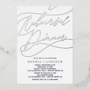 Romantic Silver Foil Calligraphy Rehearsal Dinner Folie Uitnodiging