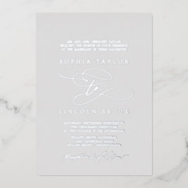 Romantic Silver Foil Grey Flourish Formal Wedding Folie Uitnodiging