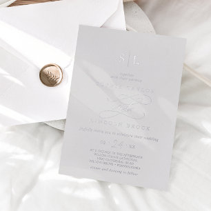 Romantic Silver Foil Grey Monogram Weddenschap Folie Uitnodiging
