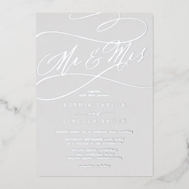 Romantic Silver Foil Grey Mr & Mrs Wedding Folie Uitnodiging