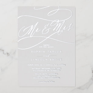 Romantic Silver Foil Grey Mr & Mrs Wedding Folie Uitnodiging